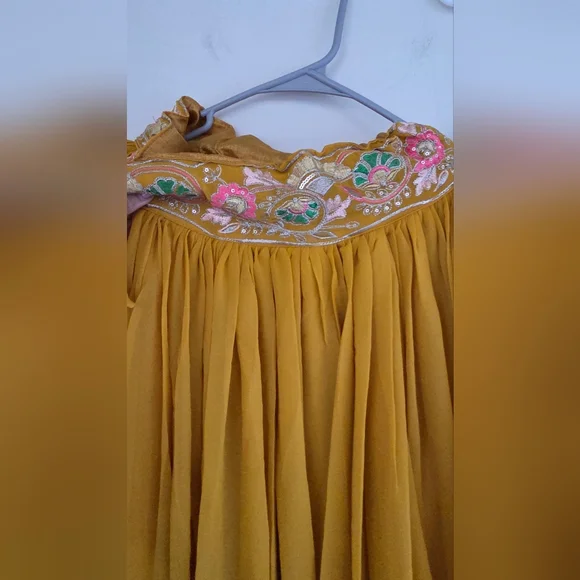 Yellow Sequined Embroidered Work Faux Georgette Fabric Flared Lehenga Choli - Picture 7 of 14